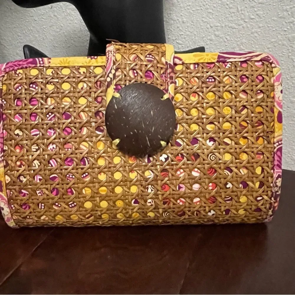 Vera Bradley Tiki Clutch in Bali Gold Pattern Yellow Tan Pink Orange